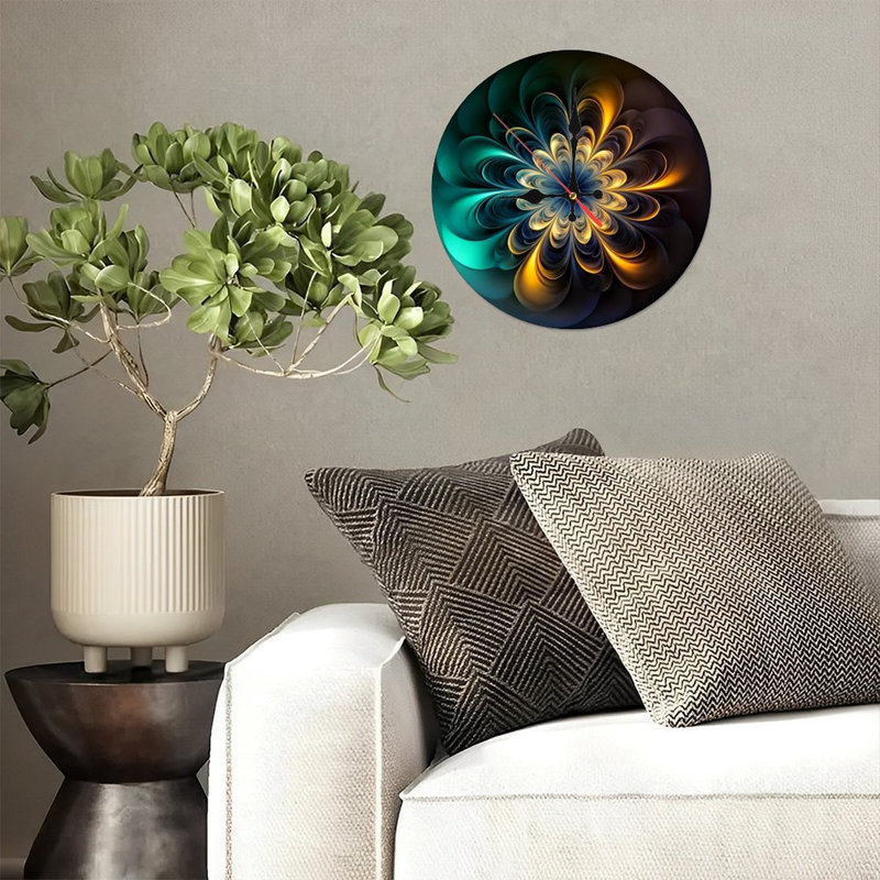 Horloge murale ronde en bois 10 po, mouvement à quartz silencieux, imprimé UV, à piles, Bleu sarcelle / orange