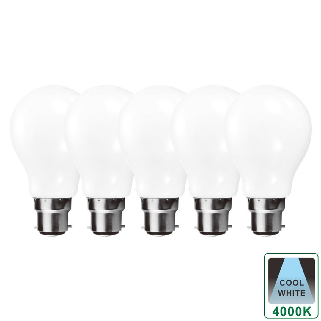 9W B22 Dimmable LED 3000K GLS Bulb Opal (Set Of 5)