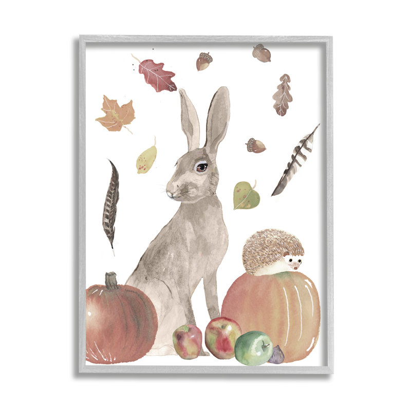 Feuillage d'automne «Rabbit And Hedgehog Pumpkin» par Alicia Longley - Peinture, H 14 po x l 11 po