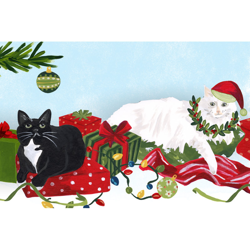 Meowy Hissmas Collection A by June Erica Vess - Graphic Art Print, 30cm H x 46cm W, Wrapped Canvas