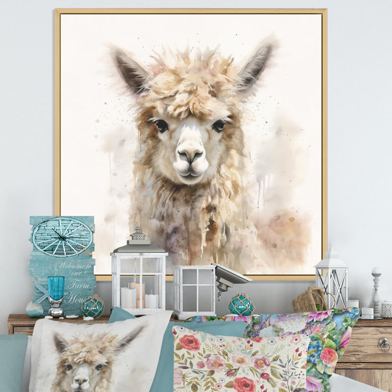 Graceful Alpaca III - Alpaca, art mural, Cadre naturel flottant, H 30 po x l 30 po x P 1 po