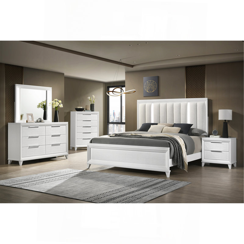 Ensemble de lit contemporain à grand lit 2 pièces avec lit à panneaux 3 pièces