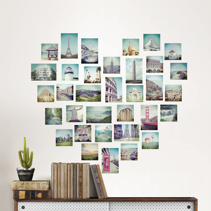 Multicolor Travel Photo Collage Heart Wall Decal Set