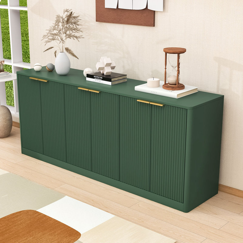 Stylish Wave Design Sideboard Buffet Cabinet with 6-Door Storage and Durable Construction, Natural