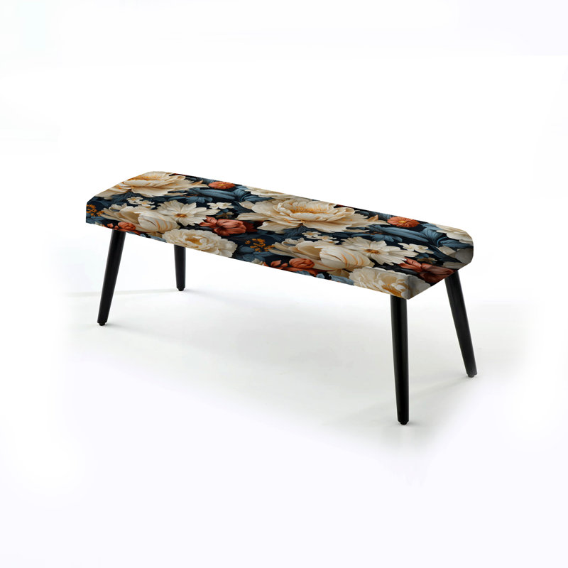 Beige motif victorien floral somptueux - Banc noir rembourré floral