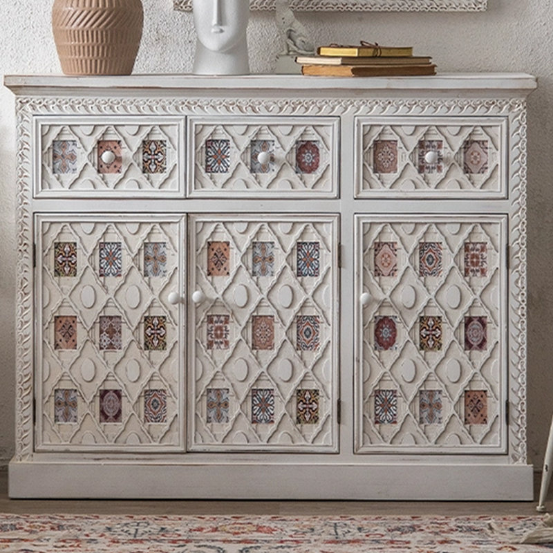 Bois massif rétro blanc, buffet en bois manufacturé