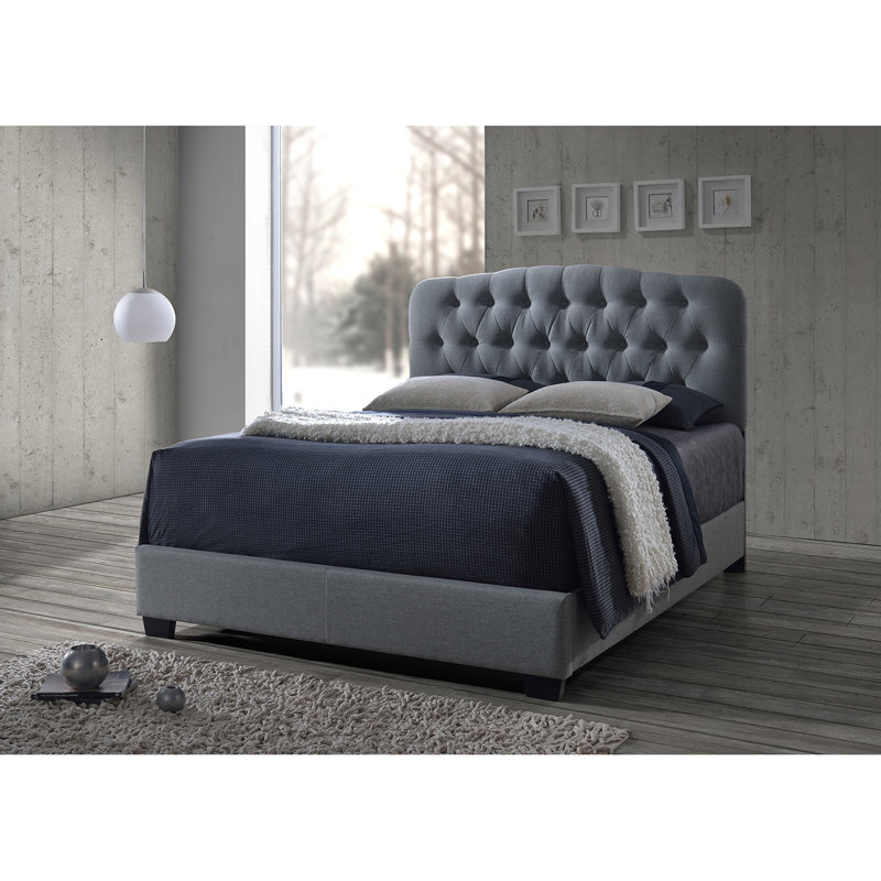 Lit tapissier standard Ganeshi, Gris, Grand