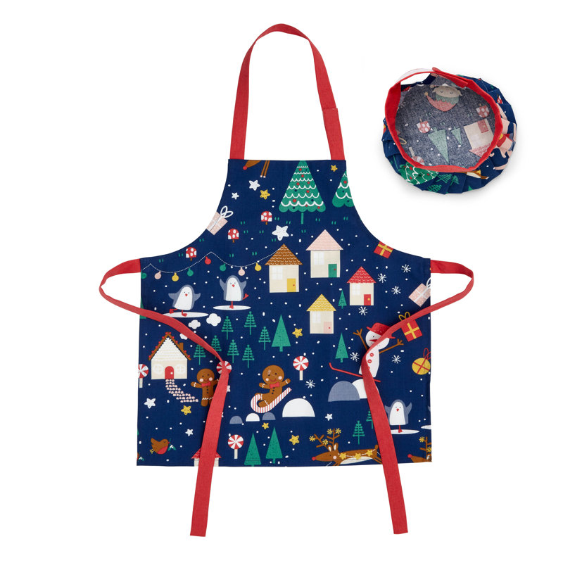 Santa's Christmas Wonderland 10% Cotton Kids Apron & Hat Set