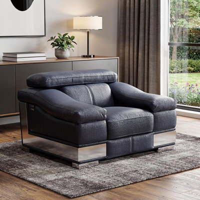  Fauteuil noir en cuir véritable avec accents argentés et design surdimensionné