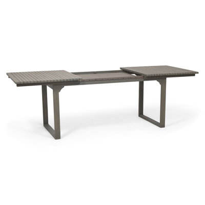 Expandable Outdoor Gray Wood Dining Table With U - Shaped Leg Frame And Slatted Tabletop For A Relaxing Experience, Assembly Required Legs Traditional Slat Design An Inviting Area, Included