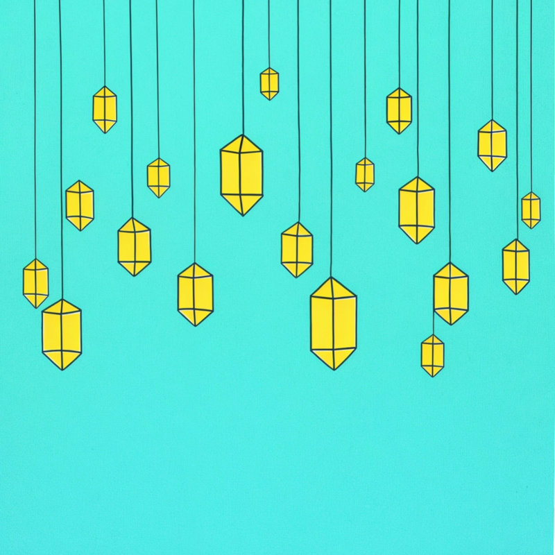 Édredon suspendu à cristaux géométriques, Très grand lit, Bright Turquoise and Golden Yellow
