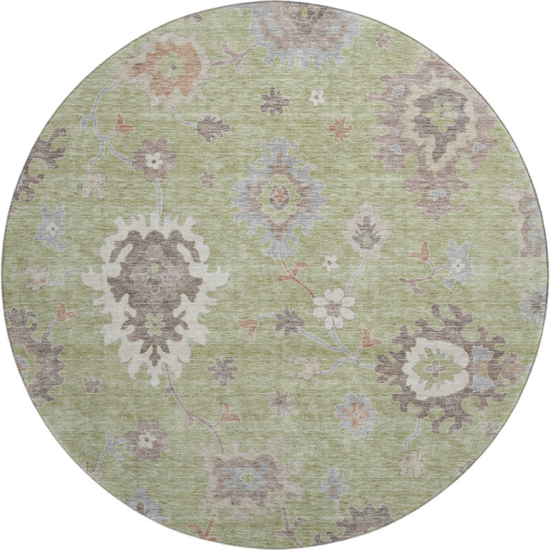 Premium Machine Washable Prisco Aloe Rug, Round 8'