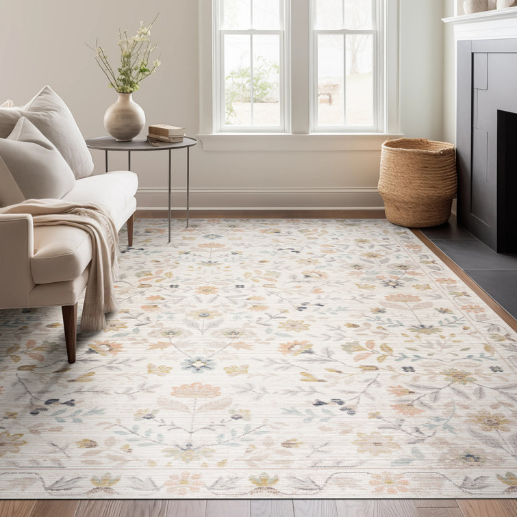 Gurpaige Traditional Oriental Cream Polyester Area Rug