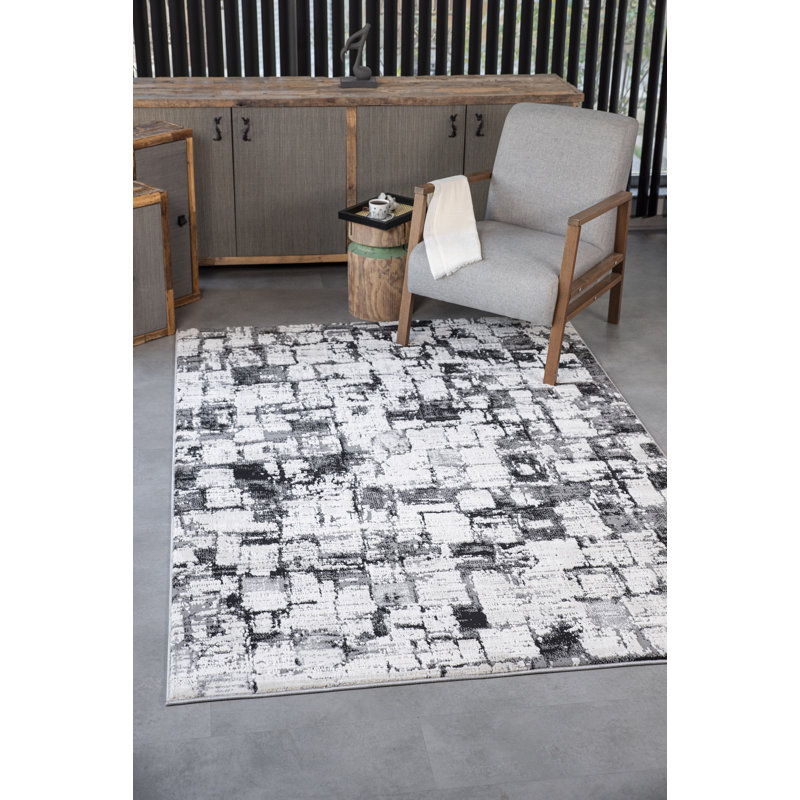 Olliyah Collection Transitional Bone/Black Abstract Area Rug, Rectangle 2' x 3'