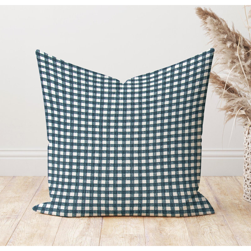 Housse de coussin à carreaux vichy bleu ardoise foncé, Carré 21 po
