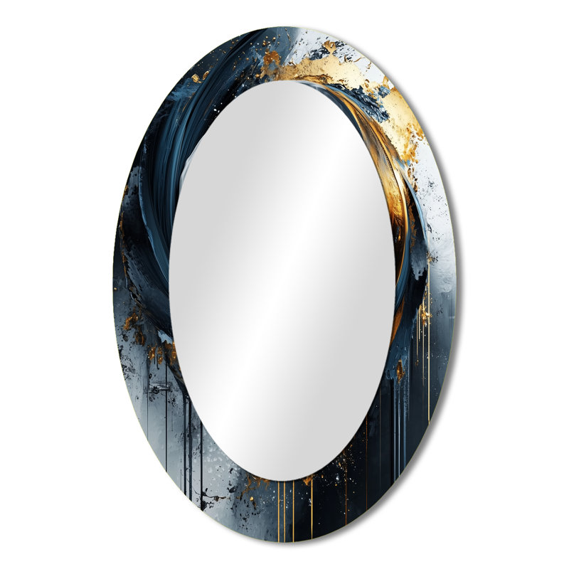 Black Gold Abstract Shapes And Lines V - Modern Oval Wall Mirror, 36" x 24"