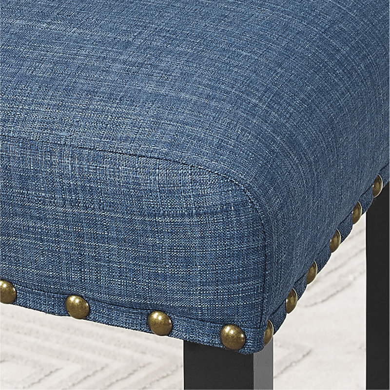Chaises de salle à manger en tissu avec garniture cloutée, ensemble de 2, Bleu