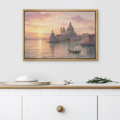 Venice Italy Canal Sunset Architecture Landscape Artwork Wall Art Decor Framed On Canvas Print