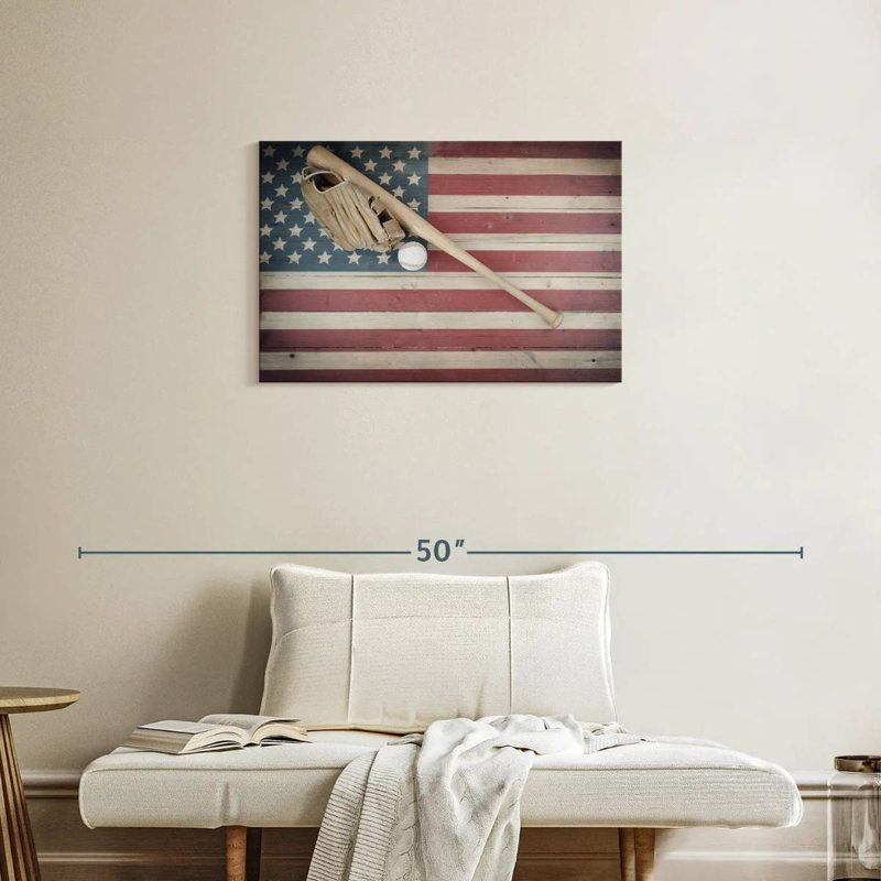 Baseball Sireci sur drapeau américain, H 20 po x l 30 po