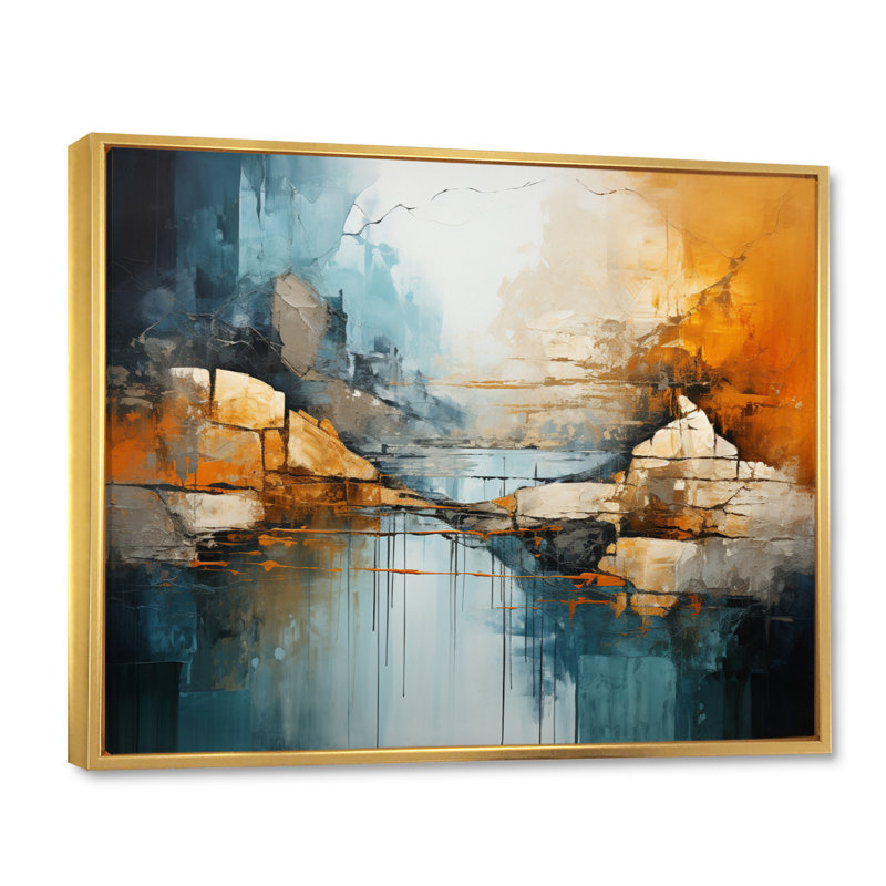 «River Flowing Waters Collage I», reproduction d'art sur toile moderne, H 30 po x l 40 po x P 1,5 po, Cadre flottant doré
