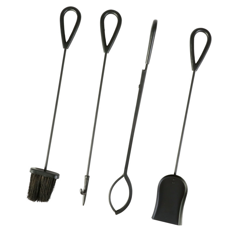 Alexeis Iron Fireplace Tool Set, Black