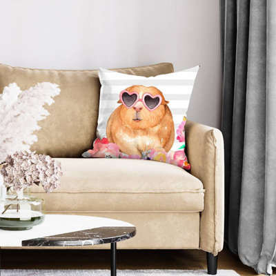 Guinea pig with glasses - 20"x20" Throw pillow cover - Poly twill - Print on demand