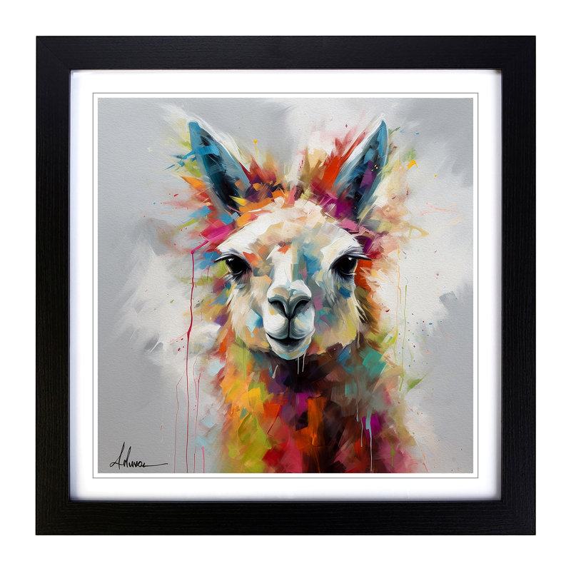 Llama Abstract Expressionism No.2 - Single Picture Frame Print on Wood, Black