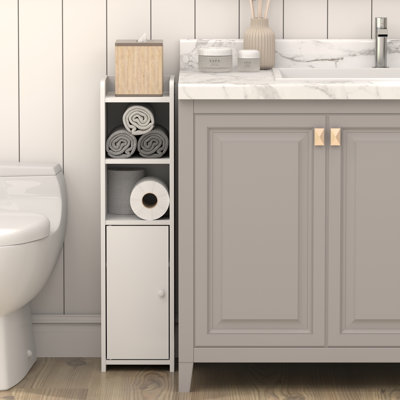 Armoire de salle de bain Furinno FULDA avec porte, armoire de salle de bain à 5 niveaux avec support pour papier hygiénique et tablettes réglables, 32H, pour petits espaces, salle de bain, blanc