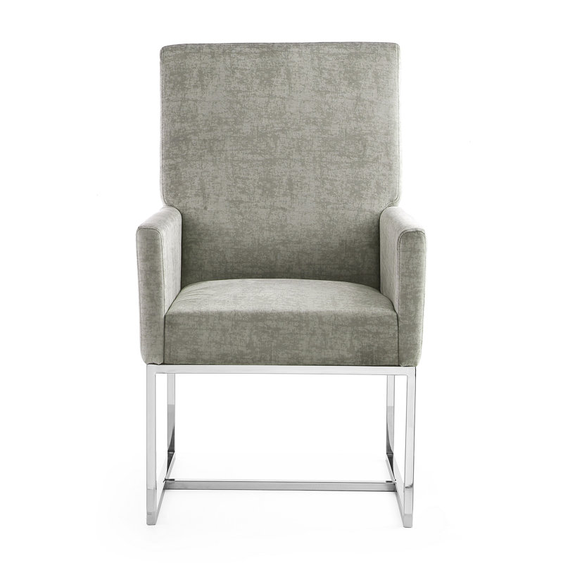 Element Modern Tufted Velvet Upholstered Stainless Steel Dining Arm Chair in Steel, Steel