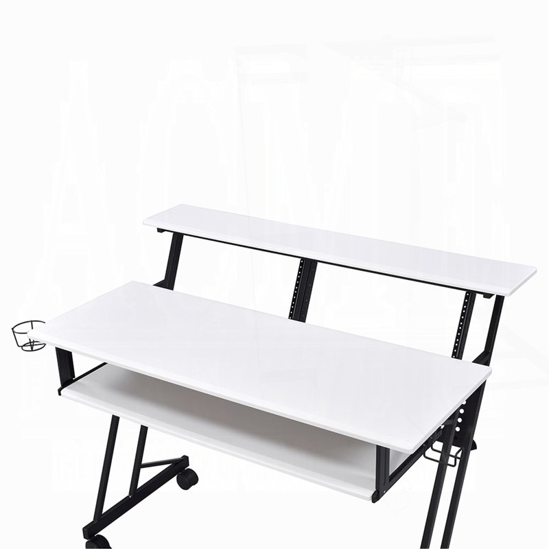 Bureau de studio d'enregistrement de musique avec plateau à clavier, Blanc/Noir