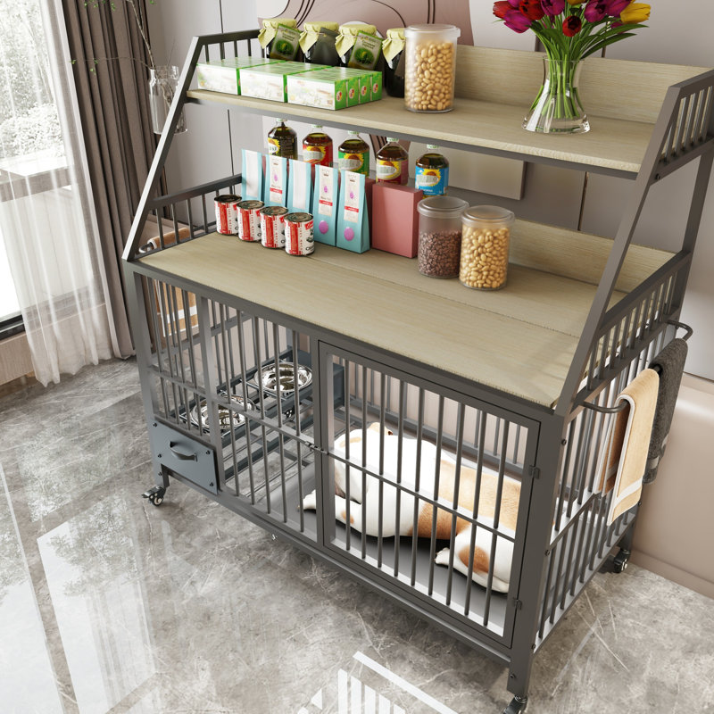 Et cage en fer avec rangement - beige et noir, 49,79 po Hauteur, 23,62 po de largeur, 36,25 po de profondeur, avec espace et pratique, H, l, P