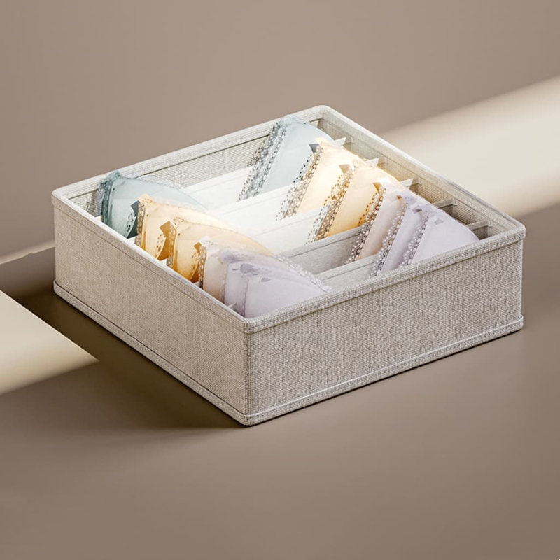Foldable Linen Fabric Underwear Storage Box With Dividers - Washable & Fade-Resistant, Non-Deformable PP Side Panels, Multi-Compartment Organizer For Drawers Or Wardrobes, Formaldehyde-Free