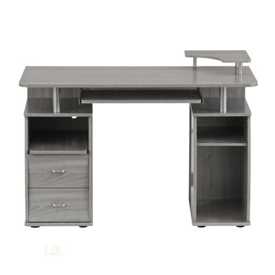 Techni Mobili Complete Computer Workstation Desk With Storage And Elevated Shelf, Grey