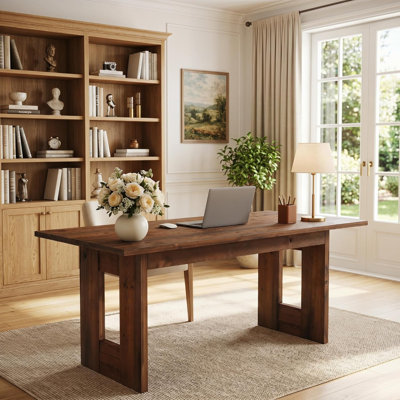 63 Inches Solid Wood Office Desk, Modern Rectangular Writing Workstation, Minimalist Wooden Computer Desk