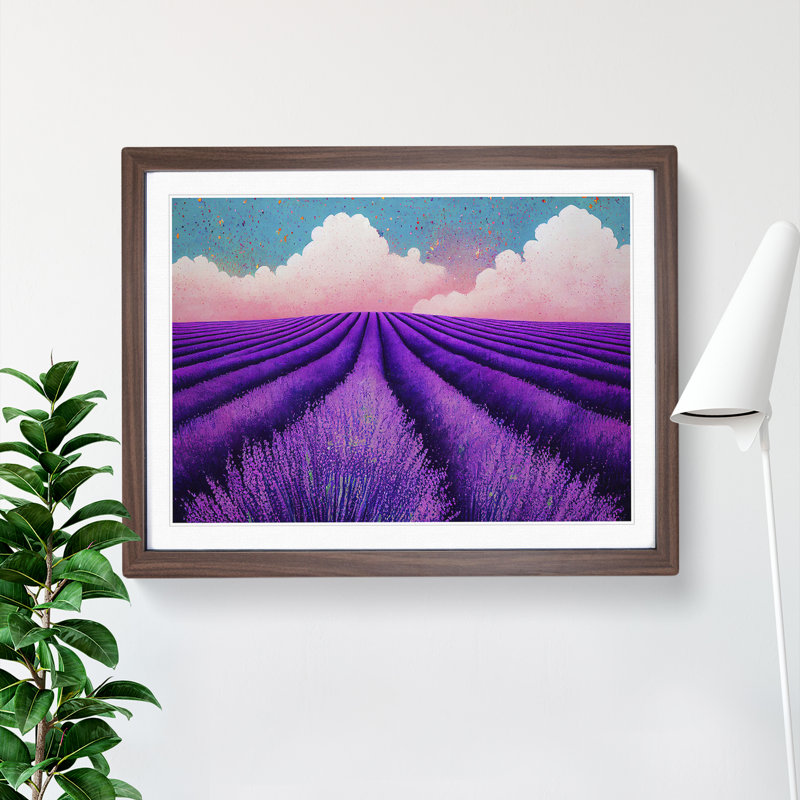 Head Turning Flower Field - Single Picture Frame Print, 46cm H x 64cm W x 2cm D, Walnut