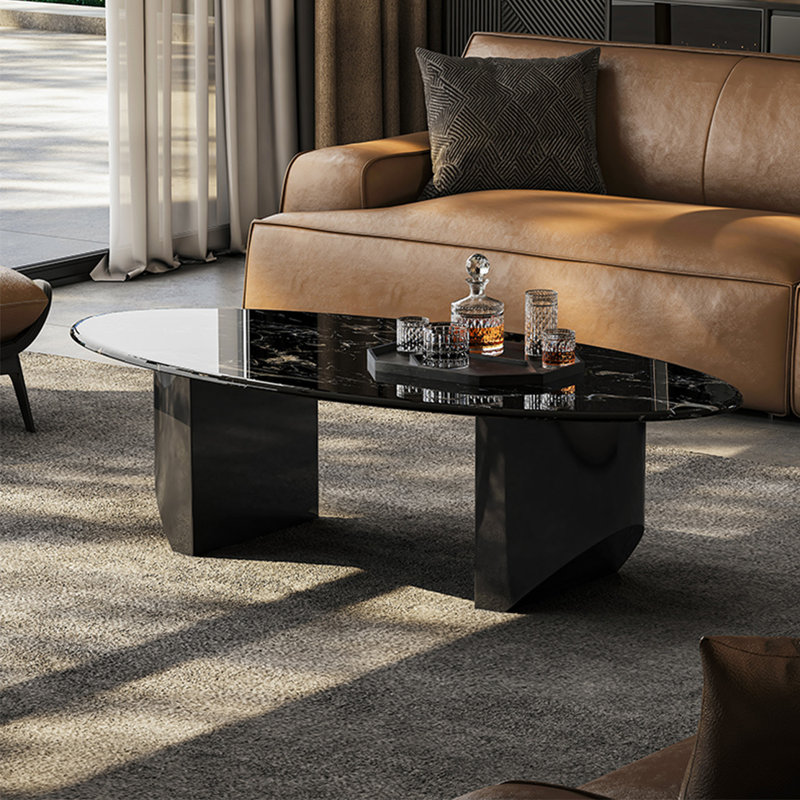 Oval floating marble coffee table, 15.7" H x 59.1" L x 31.5" W