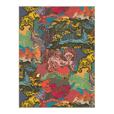 Multicolor Abstract Marbling Patterned Woven Base Modern Decorative Washable Rug