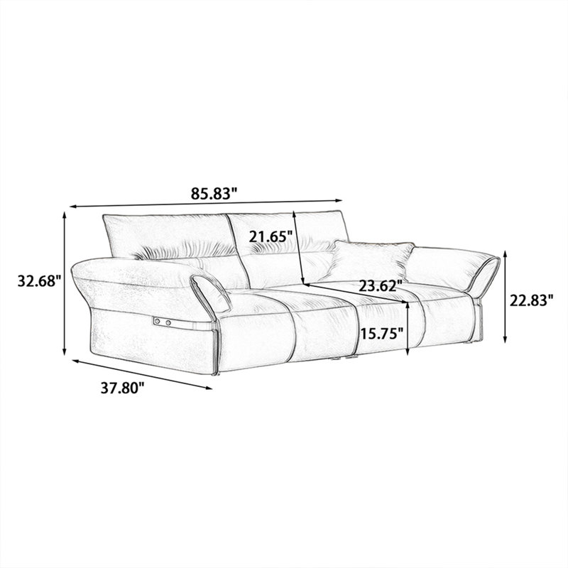 Gray Genuine Leather Modular Sofa cushion Loveseat