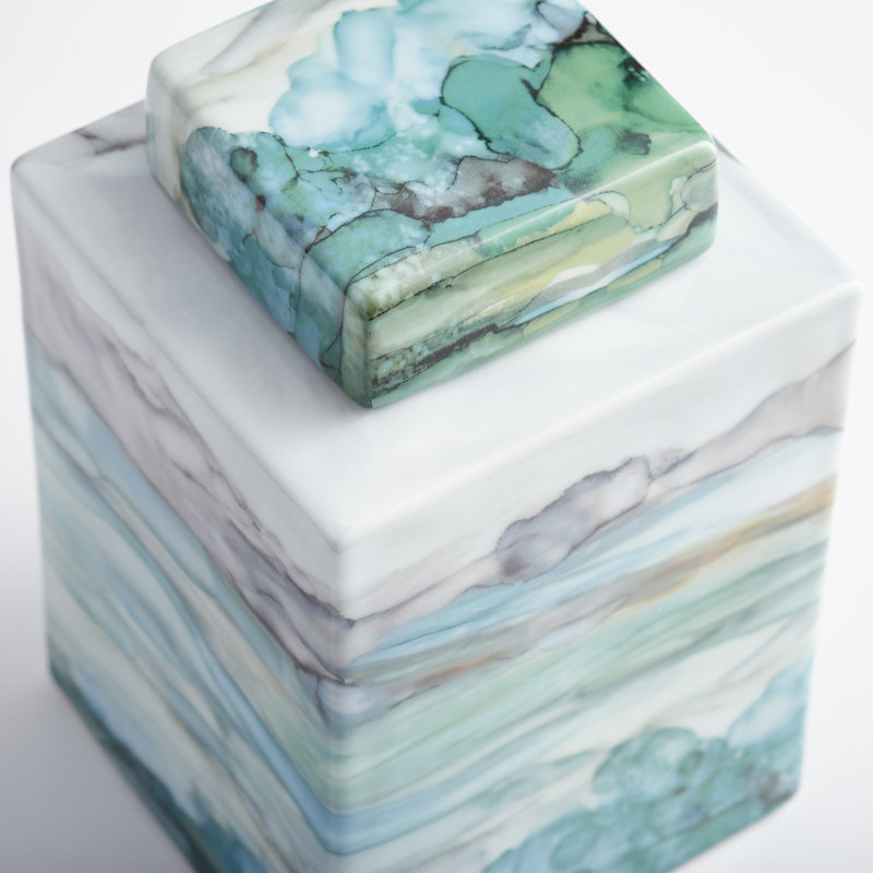 Green and White Porcelain Abstract Landscape Decorative Jar