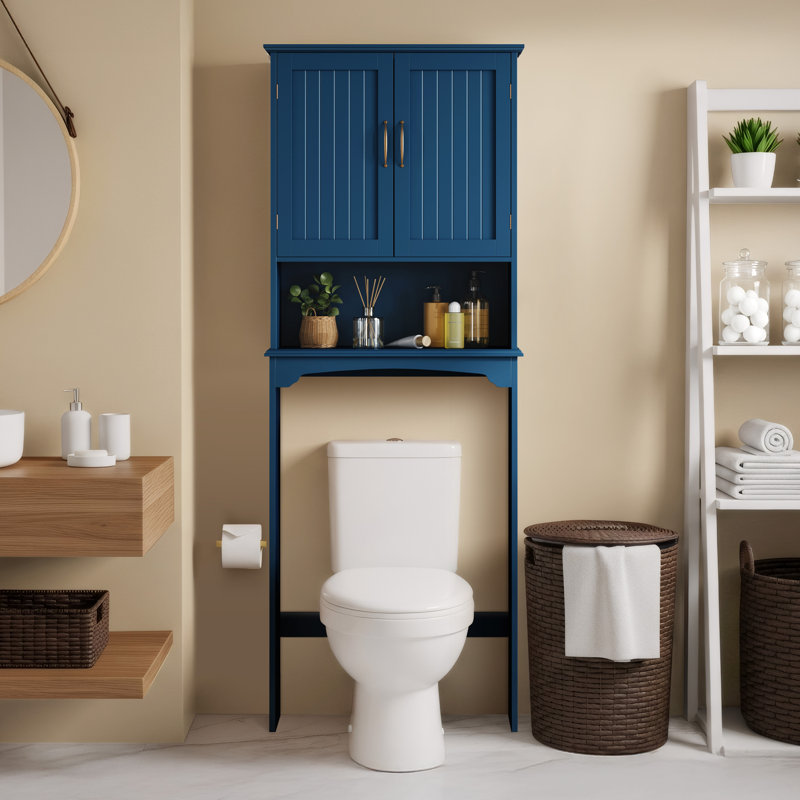 Rangement au-dessus de la toilette avec armoires supérieures et tablettes ouvertes Dharmraj, Marine