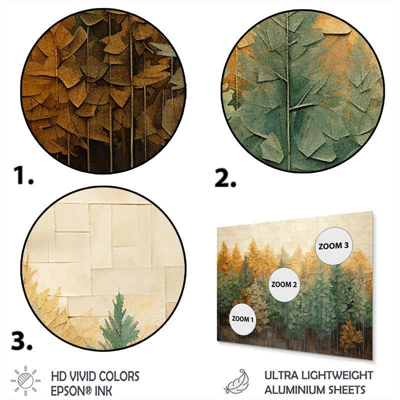 Green Beige Wild Forest Essence II - Tachisme Metal Wall Art MT136198, 12" H x 20" W x 1" D