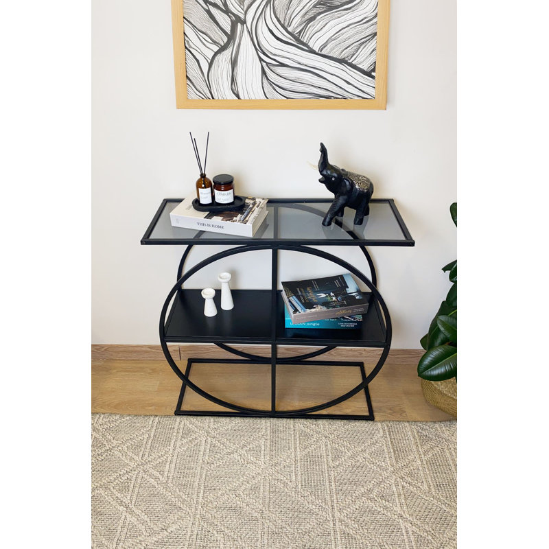Buffet industriel moderne avec verre fumé trempé, noir et fumée, 31,5 po x 32,7 po x 11,8 po | Panneau 100% aggloméré mélaminé, épaisseur de 0,71 pouce, structure 100% métal robuste | Solution de rangement élégante pour la maison et le bureau