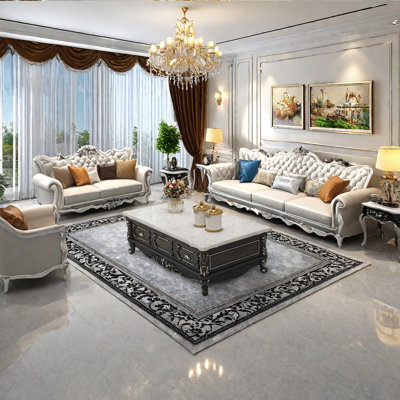 Coffee Table with Carved Marble Top