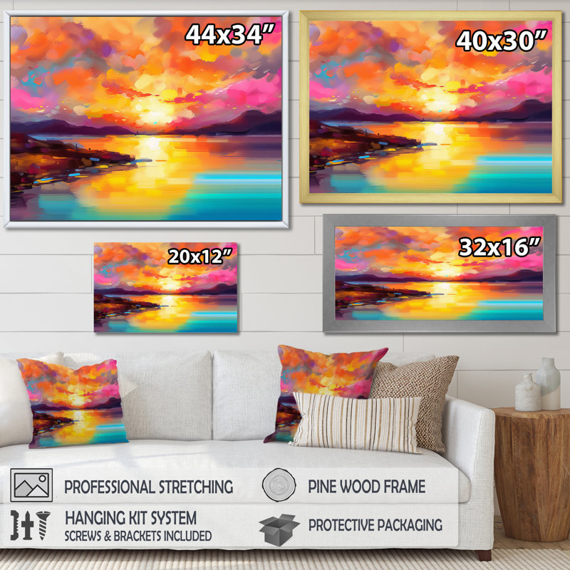 Coucher de soleil avec des reflets colorés II - Coastal Sunset, reproduction sur toile, Doré, H 16 po x l 32 po x P 1 po