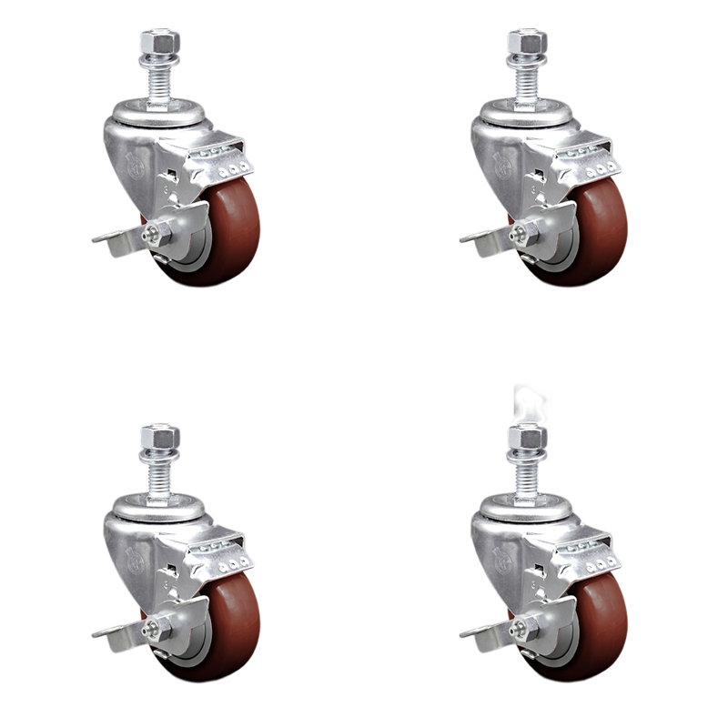 Jeu de roulettes à tige filetée 3,5 po en polyuréthane 3,5 po 12mm, Marron