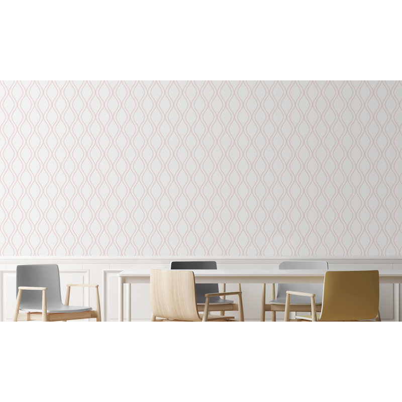 Panneau de papier peint adhésif Vaneesha Ogee, l 24 po x L 96 po, Rose/Blanc
