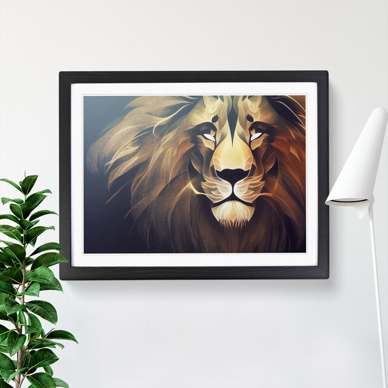 Tranquil Lion Abstract - Single Picture Frame Print, Black Framed, 46cm H x 64cm W x 2cm D