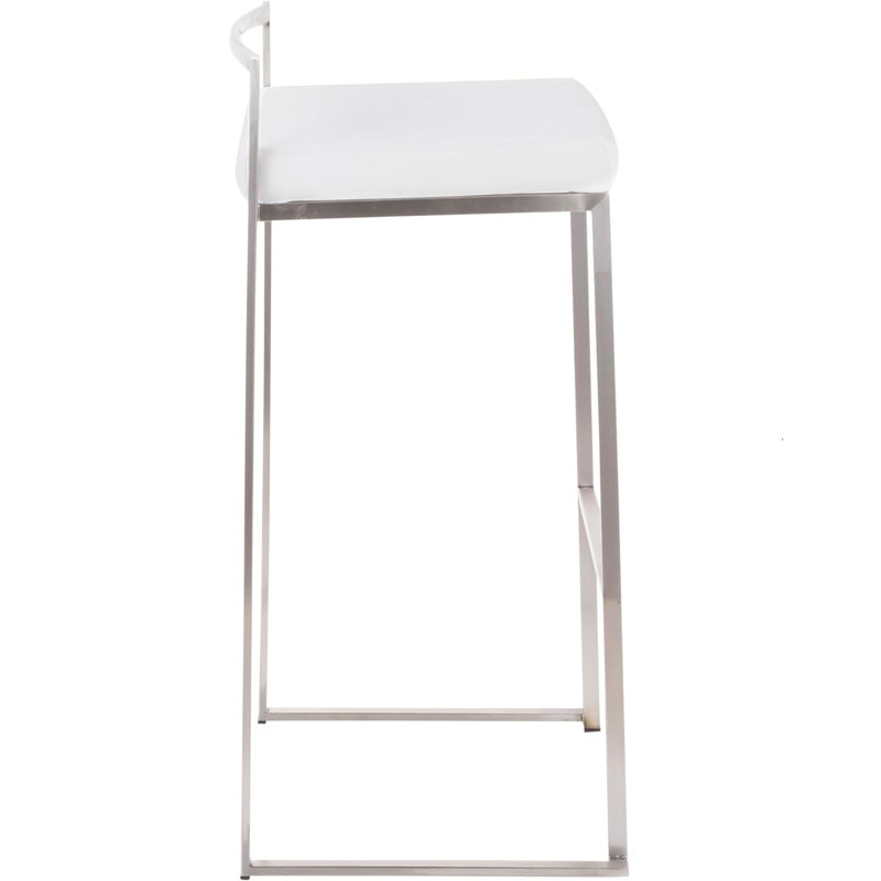 Upholstered Counter Stool with Metal Frame, Chrome, White