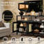 Armoire de rangement noire en rotin de style bohémien avec structure en bois massif, tablettes réglables à 3 niveaux et conception sans poignée pour le salon et la salle à manger-2111236145