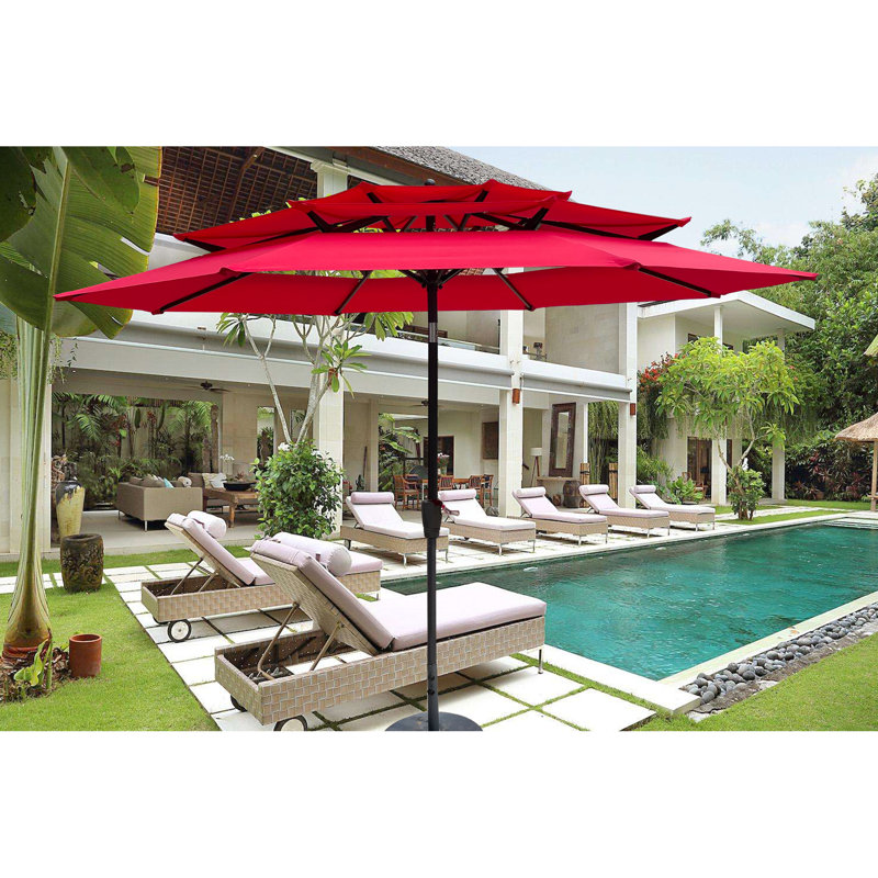 Parasol de patio extérieur 9 pi 3 po - rouge, ouverture facile avec manivelle, abat-jour de piscine et de jardin dans la zone inclinée rouge
